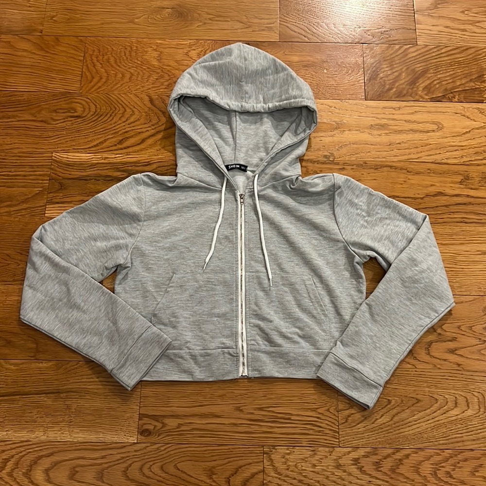 Shein Gray Cropped zip-up hoodie, size S